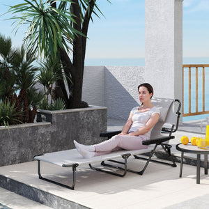 Bain de soleil chaise longue pliante avec appuie-tête, trou de lecture, dossier inclinable en textilène, transat jardin extérieur pour plage relax camping piscine terrasse, crème