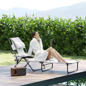 Bain de soleil chaise longue pliante avec appuie-tête, trou de lecture, dossier inclinable en textilène, transat jardin extérieur pour plage relax camping piscine terrasse, crème