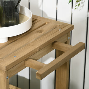 Desserte de jardin chariot pour plancha barbecue en bois avec poignée 2 plateaux et porte-bouteilles 95 x 47 x 74 cm