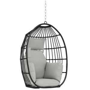Fauteuil suspendu, fauteuil œuf suspendu, chaise hamac balançoire - panier pliable, coussins rembourrés, porte-gobelet, oreiller, pour intérieur et extérieur, capacité de 120 kg, gris foncé