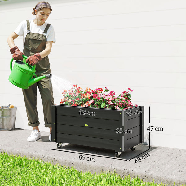Jardinière sur roulettes - jardinière rectangulaire - inserts d'irrigation, feutre de drainage inclus - noir