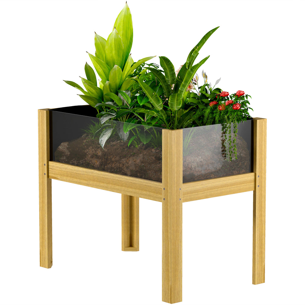 Jardinière sur pieds, carré potager de jardin sur pieds avec panneaux en acrylique et trous de drainage, potager surélevé en bois pour fleurs, herbes, légumes, 75 x 46 x 60,5 cm, bois naturel