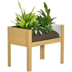 Jardinière sur pieds, carré potager de jardin sur pieds avec panneaux en acrylique et trous de drainage, potager surélevé en bois pour fleurs, herbes, légumes, 75 x 46 x 60,5 cm, bois naturel