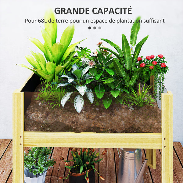 Jardinière sur pieds, carré potager de jardin sur pieds avec panneaux en acrylique et trous de drainage, potager surélevé en bois pour fleurs, herbes, légumes, 75 x 46 x 60,5 cm, bois naturel