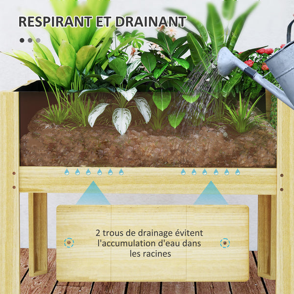Jardinière sur pieds, carré potager de jardin sur pieds avec panneaux en acrylique et trous de drainage, potager surélevé en bois pour fleurs, herbes, légumes, 75 x 46 x 60,5 cm, bois naturel