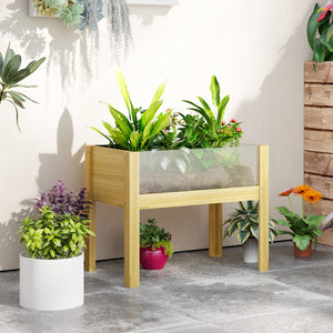 Jardinière sur pieds, carré potager de jardin sur pieds avec panneaux en acrylique et trous de drainage, potager surélevé en bois pour fleurs, herbes, légumes, 75 x 46 x 60,5 cm, bois naturel