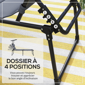 Bain de soleil, chaise longue pliante avec pare-soleil, appuie-tête en tissu Oxford, transat jardin extérieur inclinable de plage camping piscine terrasse 70 x 200 x 45 cm gris