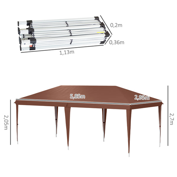 Tonnelle pliante 3x6m tonnelle de jardin extérieur barnum de jardin pop-up pliant sac inclus acier époxy oxford haute densité marron