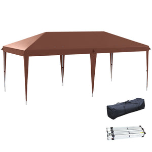Tonnelle pliante 3x6m tonnelle de jardin extérieur barnum de jardin pop-up pliant sac inclus acier époxy oxford haute densité marron