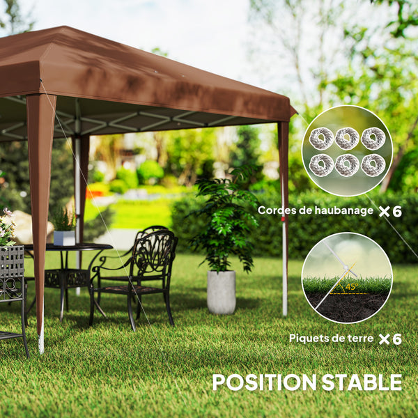 Tonnelle pliante 3x6m tonnelle de jardin extérieur barnum de jardin pop-up pliant sac inclus acier époxy oxford haute densité marron