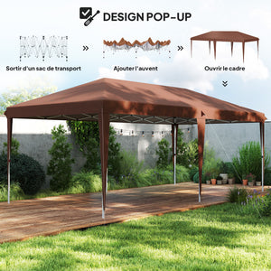 Tonnelle pliante 3x6m tonnelle de jardin extérieur barnum de jardin pop-up pliant sac inclus acier époxy oxford haute densité marron