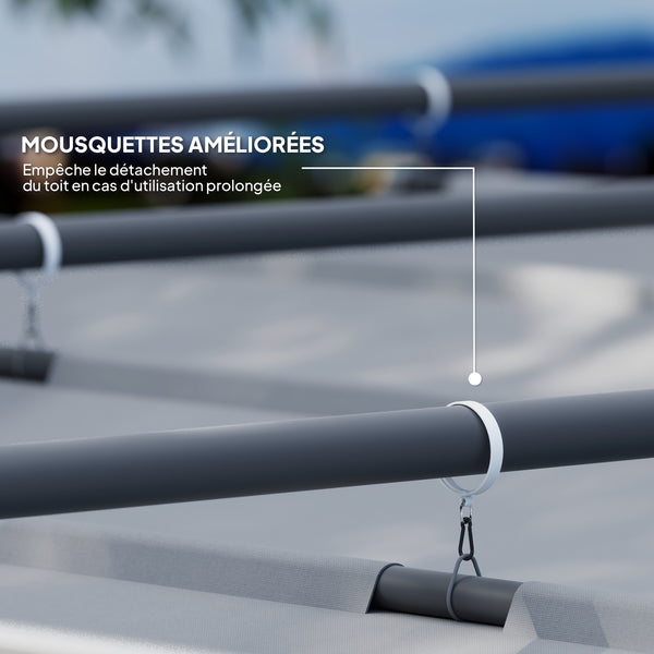 Pergola Rétractable Coulissante 3 x 3 m, tonnelle de Jardin à fixation magnétique Tissu Polyester Haute densité 180g/m² résistant aux UV, pour patios, jardin, terrasse, arrière-cours, gris