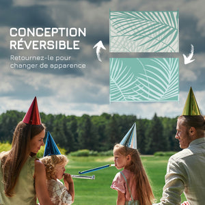 Tapis de jardin tapis d'extérieur réversible 365L x 274l cm imperméable motif feuillage avec sac de transport pour terrasse balcon camping, vert crème
