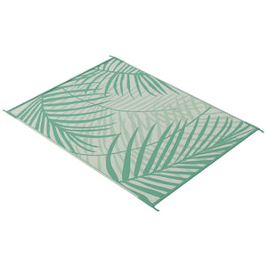 Tapis de jardin tapis d'extérieur réversible 365L x 274l cm imperméable motif feuillage avec sac de transport pour terrasse balcon camping, vert crème