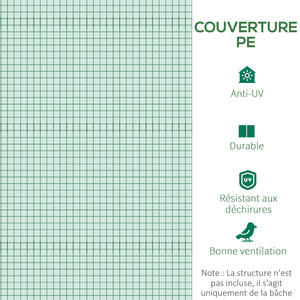 Bâche de Rechange Serre Tunnel 6 m², bâche 3 x 2 x 2 m PE Anti-UV imperméable 6 fenêtres + Porte Enroulable zippée Vert