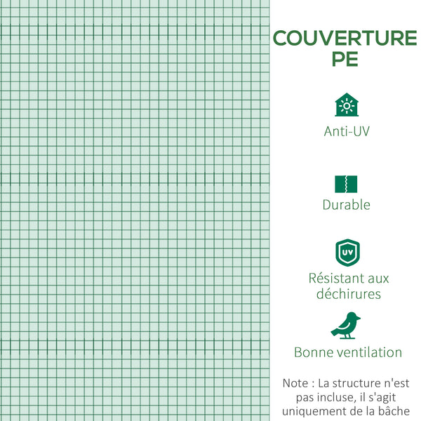 Bâche de Rechange Serre Tunnel 6 m², bâche 3 x 2 x 2 m PE Anti-UV imperméable 6 fenêtres + Porte Enroulable zippée Vert