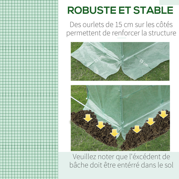 Bâche de Rechange Serre Tunnel 6 m², bâche 3 x 2 x 2 m PE Anti-UV imperméable 6 fenêtres + Porte Enroulable zippée Vert