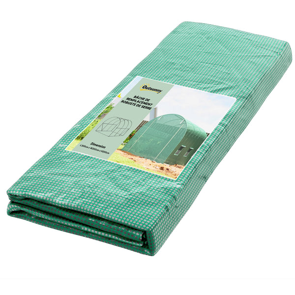 Bâche de Rechange Serre Tunnel 6 m², bâche 3 x 2 x 2 m PE Anti-UV imperméable 6 fenêtres + Porte Enroulable zippée Vert