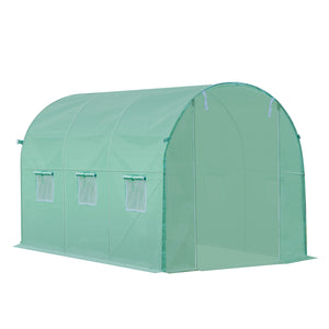Bâche de Rechange Serre Tunnel 6 m², bâche 3 x 2 x 2 m PE Anti-UV imperméable 6 fenêtres + Porte Enroulable zippée Vert
