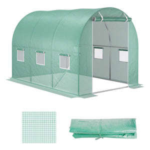 Bâche de Rechange Serre Tunnel 6 m², bâche 3 x 2 x 2 m PE Anti-UV imperméable 6 fenêtres + Porte Enroulable zippée Vert