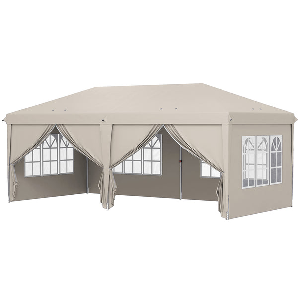 Tonnelle de jardin exterieur 6x3m tonnelle pliante Imperméable avec Parois Anti UV barnum pliant Hauteur Réglable Tente de réception avec Sac de Transport Installation Facile beige