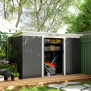 Abri de Jardin 3,6 m² Remise à Outils avec kit de fondation en Acier galvanisé avec Portes coulissantes, dim. 280L x 130l x 172H cm, Gris-Noir