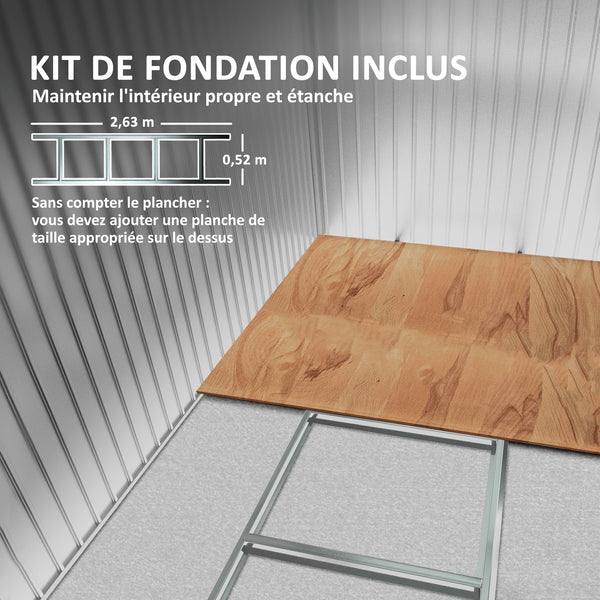 Abri de Jardin 3,6 m² Remise à Outils avec kit de fondation en Acier galvanisé avec Portes coulissantes, dim. 280L x 130l x 172H cm, Gris-Noir