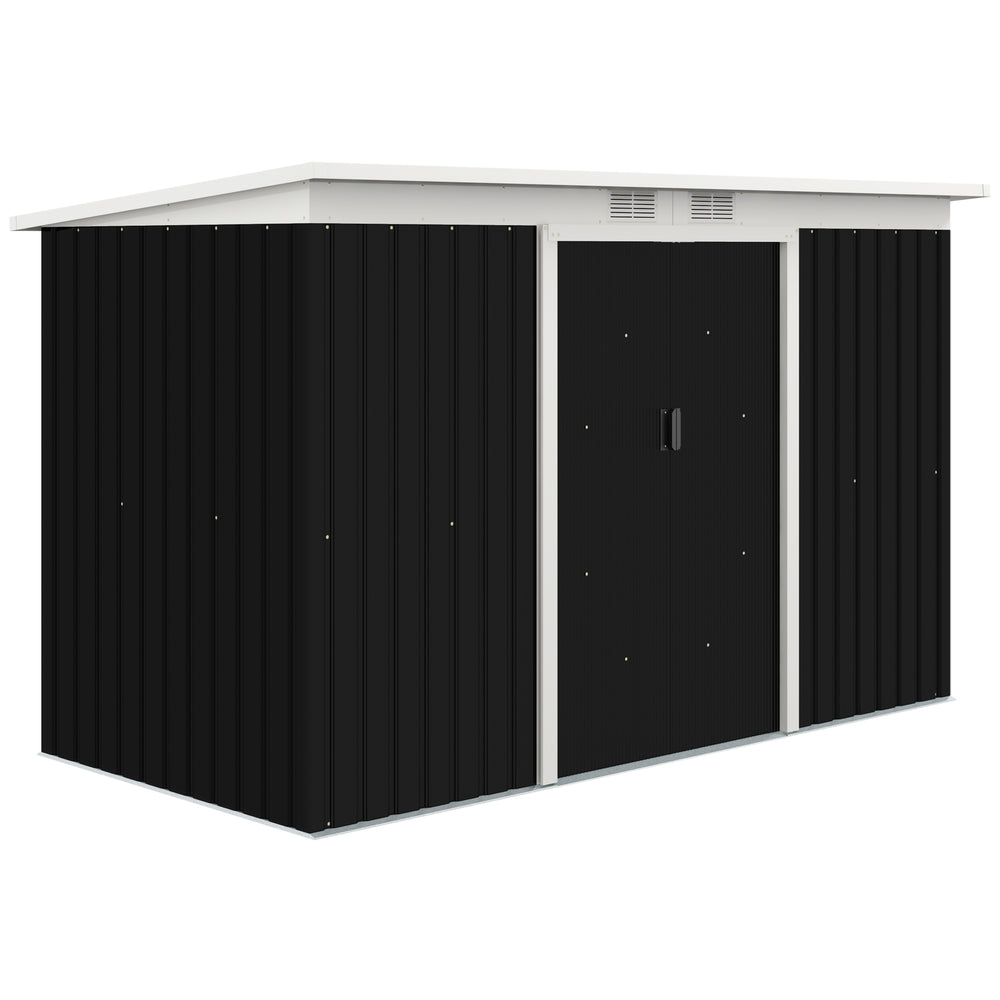 Abri de Jardin 3,6 m² Remise à Outils avec kit de fondation en Acier galvanisé avec Portes coulissantes, dim. 280L x 130l x 172H cm, Gris-Noir