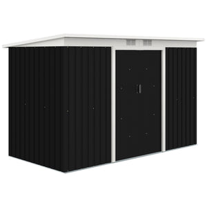 Abri de Jardin 3,6 m² Remise à Outils avec kit de fondation en Acier galvanisé avec Portes coulissantes, dim. 280L x 130l x 172H cm, Gris-Noir