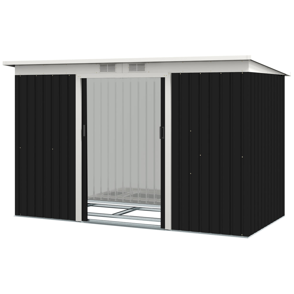 Abri de Jardin 3,6 m² Remise à Outils avec kit de fondation en Acier galvanisé avec Portes coulissantes, dim. 280L x 130l x 172H cm, Gris-Noir