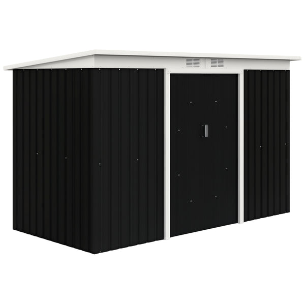 Abri de Jardin 3,6 m² Remise à Outils avec kit de fondation en Acier galvanisé avec Portes coulissantes, dim. 280L x 130l x 172H cm, Gris-Noir