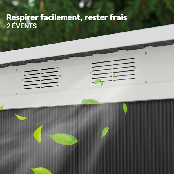 Abri de Jardin 3,6 m² Remise à Outils avec kit de fondation en Acier galvanisé avec Portes coulissantes, dim. 280L x 130l x 172H cm, Gris-Noir