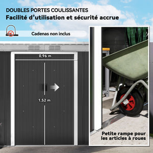 Abri de Jardin 3,6 m² Remise à Outils avec kit de fondation en Acier galvanisé avec Portes coulissantes, dim. 280L x 130l x 172H cm, Gris-Noir