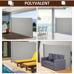 Store latéral brise-vue rétractable 300 x 160 cm, paravent extérieur en aluminium, protection solaire, brise-vue extensible pour balcon, jardin, terrasse, gris