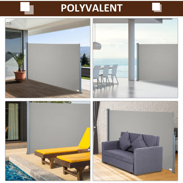 Store latéral brise-vue rétractable 300 x 160 cm, paravent extérieur en aluminium, protection solaire, brise-vue extensible pour balcon, jardin, terrasse, gris
