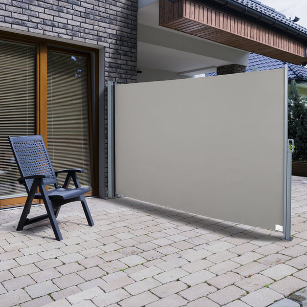 Store latéral brise-vue rétractable 300 x 160 cm, paravent extérieur en aluminium, protection solaire, brise-vue extensible pour balcon, jardin, terrasse, gris