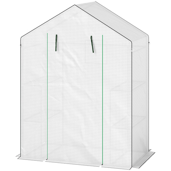 Serre de jardin PE avec étagères 3 niveaux, serre de balcon, bâche renforcée 135 g/m², châssis en acier, porte zippée enroulable, pour légumes plantes fleurs, 140x73x190 cm, blanc