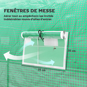 Serre de jardin tunnel 24m² 8L x 3l x 2H m - 16 fenêtres, Porte zippée Enroulable - châssis Tubulaire Acier galvanisé, bâche PE Haute densité Vert