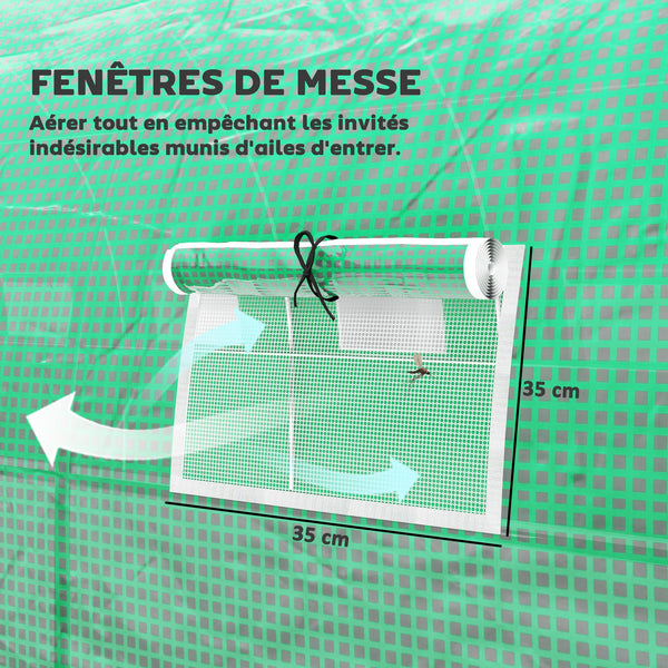 Serre de jardin tunnel 24m² 8L x 3l x 2H m - 16 fenêtres, Porte zippée Enroulable - châssis Tubulaire Acier galvanisé, bâche PE Haute densité Vert