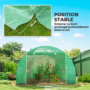Serre de jardin tunnel 24m² 8L x 3l x 2H m - 16 fenêtres, Porte zippée Enroulable - châssis Tubulaire Acier galvanisé, bâche PE Haute densité Vert