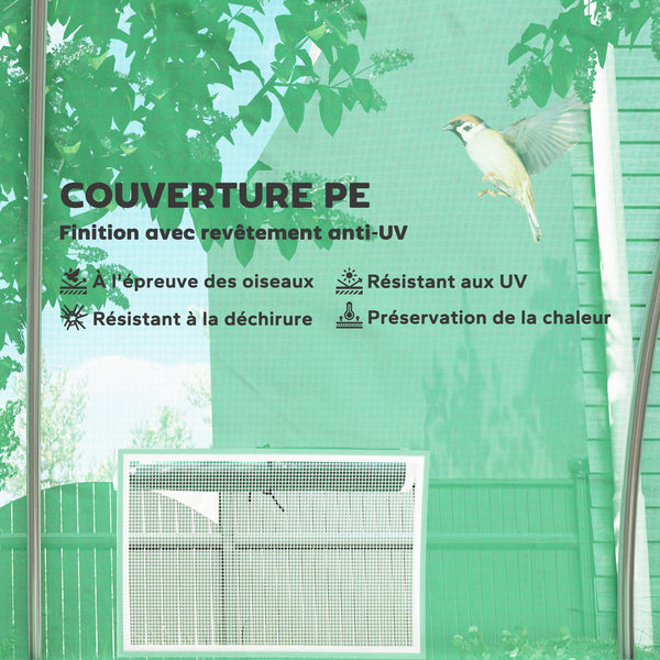 Serre de jardin tunnel 24m² 8L x 3l x 2H m - 16 fenêtres, Porte zippée Enroulable - châssis Tubulaire Acier galvanisé, bâche PE Haute densité Vert