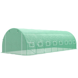Serre de jardin tunnel 24m² 8L x 3l x 2H m - 16 fenêtres, Porte zippée Enroulable - châssis Tubulaire Acier galvanisé, bâche PE Haute densité Vert