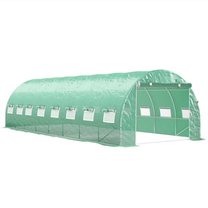 Serre de jardin tunnel 24m² 8L x 3l x 2H m - 16 fenêtres, Porte zippée Enroulable - châssis Tubulaire Acier galvanisé, bâche PE Haute densité Vert