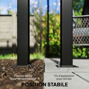 Pergola avec 3 toiles coulissantes 3 x 3 x 2,38 m structure acier noir toile polyester haute densité beige