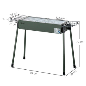 Barbecue au charbon de bois avec 2 grilles, Portable BBQ Grill sur Pieds amovibles et 2 paniers latéraux, 94L x 39l x 70H cm, vert foncé