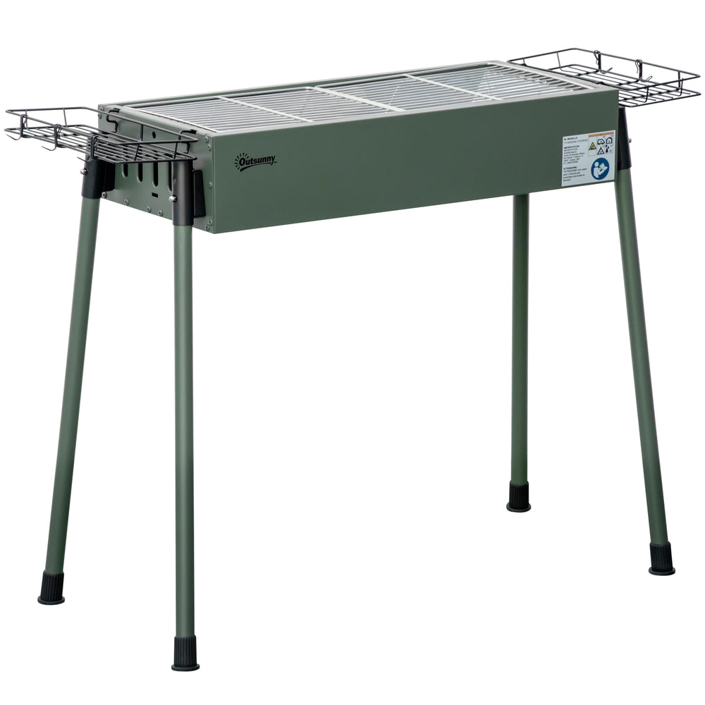 Barbecue au charbon de bois avec 2 grilles, Portable BBQ Grill sur Pieds amovibles et 2 paniers latéraux, 94L x 39l x 70H cm, vert foncé