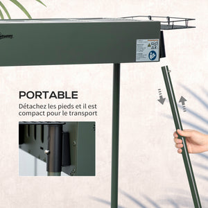 Barbecue au charbon de bois avec 2 grilles, Portable BBQ Grill sur Pieds amovibles et 2 paniers latéraux, 94L x 39l x 70H cm, vert foncé