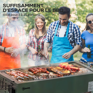 Barbecue au charbon de bois avec 2 grilles, Portable BBQ Grill sur Pieds amovibles et 2 paniers latéraux, 94L x 39l x 70H cm, vert foncé