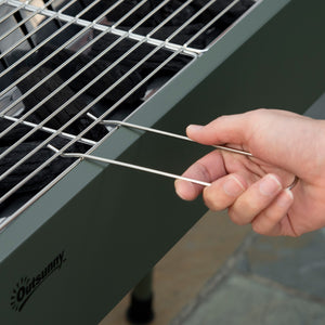 Barbecue au charbon de bois avec 2 grilles, Portable BBQ Grill sur Pieds amovibles et 2 paniers latéraux, 94L x 39l x 70H cm, vert foncé
