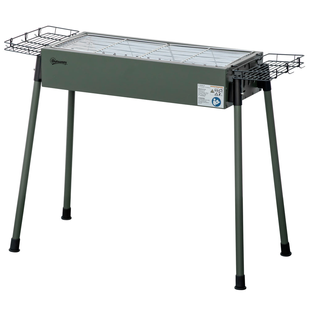 Barbecue au charbon de bois avec 2 grilles, Portable BBQ Grill sur Pieds amovibles et 2 paniers latéraux, 94L x 39l x 70H cm, vert foncé
